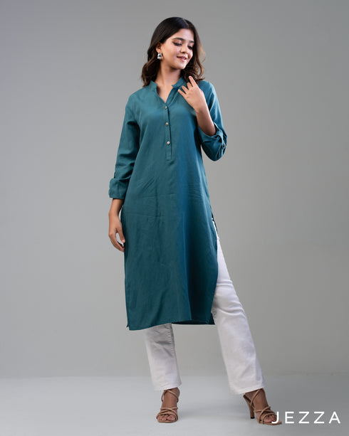 Breezy Layers: V-Neck Mandarin Cotton Top 67162